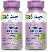 SOLARAY Ginkgo Biloba Gotu Kola bottle front for brain support in a vegan formula