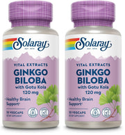 SOLARAY Ginkgo Biloba Gotu Kola bottle front for brain support in a vegan formula