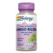 SOLARAY Ginkgo Biloba Gotu Kola bottle illustrates brain health support.