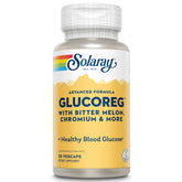 SOLARAY GlucoReg bottle pour shows capsules for daily wellness and balanced energy.