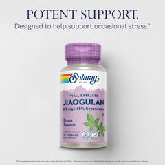 SOLARAY Jiaogulan label detail highlights vegan formula and sustainability
