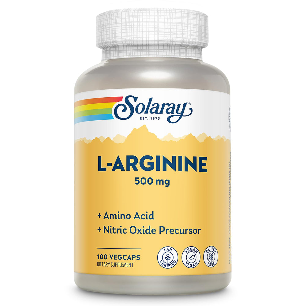 SOLARAY L-Arginine bottle front showing 100 servings for energy
