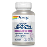SOLARAY liposomal multivitamin for women bottle front—daily wellness in sleek packaging.