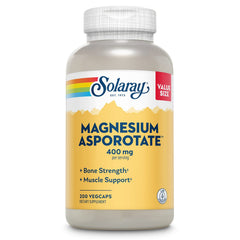 Solaray Magnesium Asporotate 400 mg bottle front with compact vegan capsules for daily mineral support.