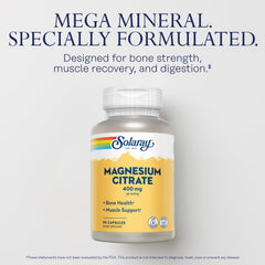 Solaray Magnesium Citrate label with dosage and vegan notes.