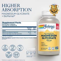 SOLARAY Magnesium Glycinate bottle back view showing ingredients and eco packaging.