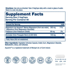 Solaray magnesium-potassium-aspotorates capsules close-up highlighting easy, vegan-friendly intake.