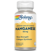 SOLARAY Manganese supplement bottle front emphasizes 50 mg per serving for bone support