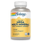 SOLARAY Mega Multi Mineral Iron Free bottle front showing compact daily mineral supplement