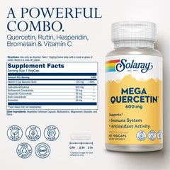 Solaray Mega Quercetin label close-up showing vitamin C and bioflavonoids