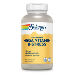 SOLARAY Mega Vitamin B-Stress bottle close-up for energy support