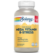 SOLARAY Mega Vitamin B-Stress bottle label showing key nutrients for daily energy support