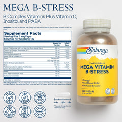 SOLARAY Mega Vitamin B-Stress tablets pack showing daily dose