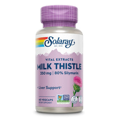 SOLARAY Milk Thistle seed extract bottle offers compact liver-support for daily use.