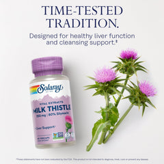 SOLARAY Milk Thistle seed extract label graphic highlights 80% silymarin potency.