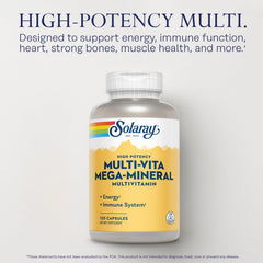 SOLARAY Multi-Vita Mega-Mineral label detail highlights vitamin and mineral blend.