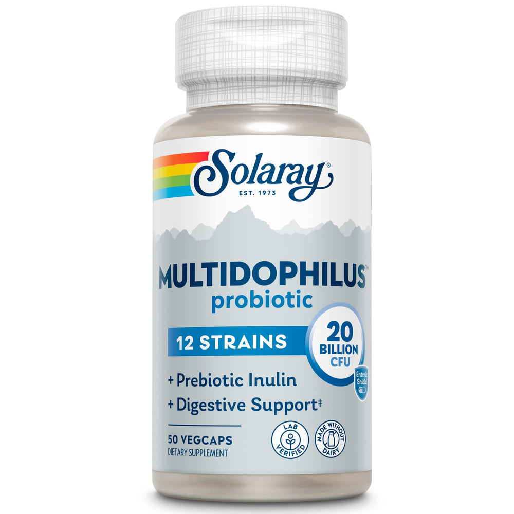 Solaray Multidophilus bottle front highlighting gut support potential.