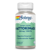 SOLARAY Nattokinase bottle front shows 30 vegan caps for circulation support