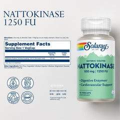 SOLARAY Nattokinase capsules close-up highlighting enteric coating for absorption