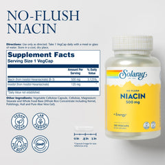 SOLARAY Niacin 500mg capsules in a clear bottle for circulatory support