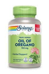 SOLARAY Oil of Oregano softgels bottle close-up for daily use.