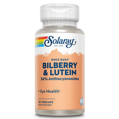SOLARAY One Daily Bilberry & Lutein bottle front for easy daily eye care