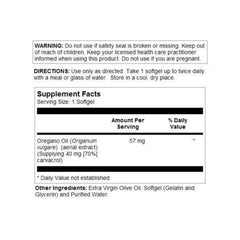 SOLARAY Oregano Oil softgels ingredients graphic highlights 70% carvacrol content.