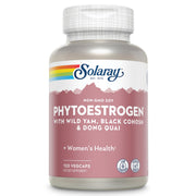 SOLARAY PhytoEstrogen bottle cap closeup with eco-friendly packaging background.