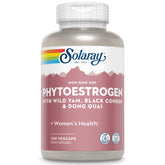 SOLARAY PhytoEstrogen bottle label close-up for vegan menopause support.
