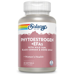 SOLARAY PhytoEstrogen Plus bottle pour shows easy-to-swallow capsules for menopause support