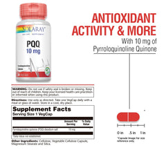 SOLARAY PQQ VegCaps label; clear 10 mg per serving