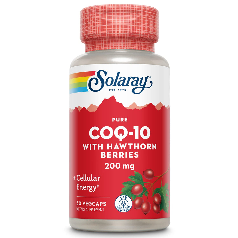 SOLARAY Pure CoQ-10 200 mg bottle with capsules for heart health support