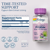 SOLARAY Pygeum capsules close-up in vegan capsule form for daily use.