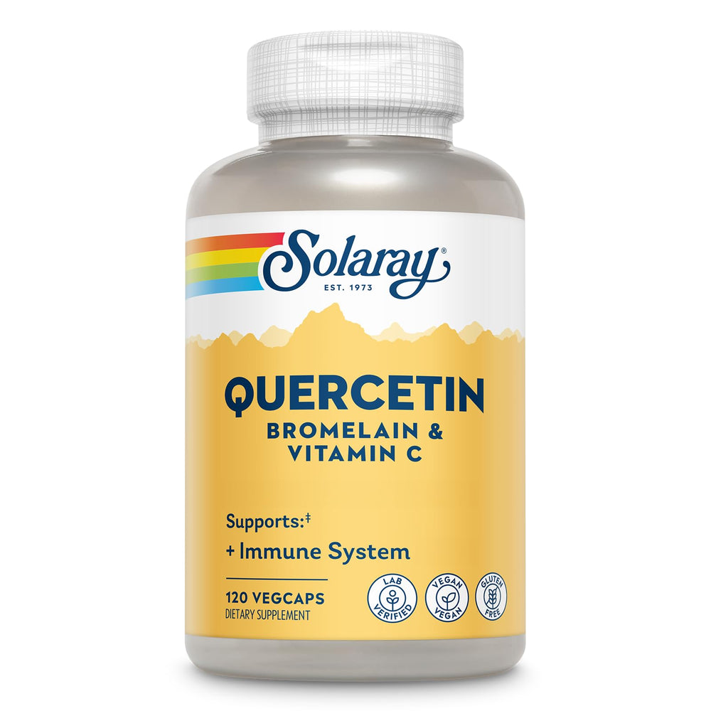 SOLARAY QBC Plex bottle pour showing capsules for daily immune support