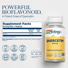 SOLARAY Quercetin capsules poured from bottle for convenient daily use.