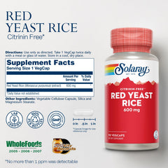 SOLARAY Red Yeast Rice capsules—veggie capsules for everyday support.