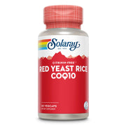 SOLARAY Red Yeast Rice CoQ-10 capsules in bottle for heart health support.