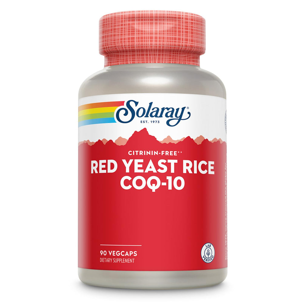 SOLARAY Red Yeast Rice CoQ-10 bottle ready for daily cardio support routine.