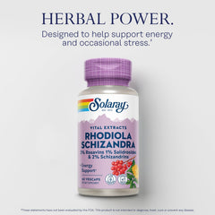SOLARAY Rhodiola Schizandra bottle cap with nutritional details