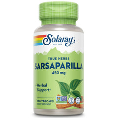 Solaray Sarsaparilla Root bottle label showing 450 mg potency for daily use