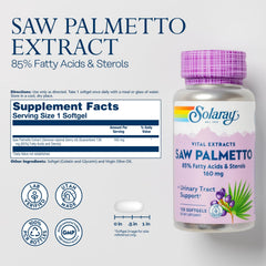 SOLARAY Saw Palmetto capsules closeup showing fatty acids for daily balance