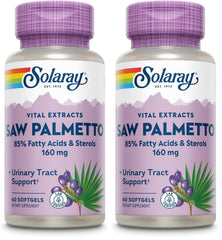 SOLARAY Saw Palmetto Extract bottle highlighting potency for daily supplementation.