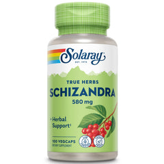 SOLARAY schizandra berry 580 mg capsules for daily wellness support.