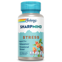 SOLARAY SharpMind bottle label highlighting mood support and relaxation.