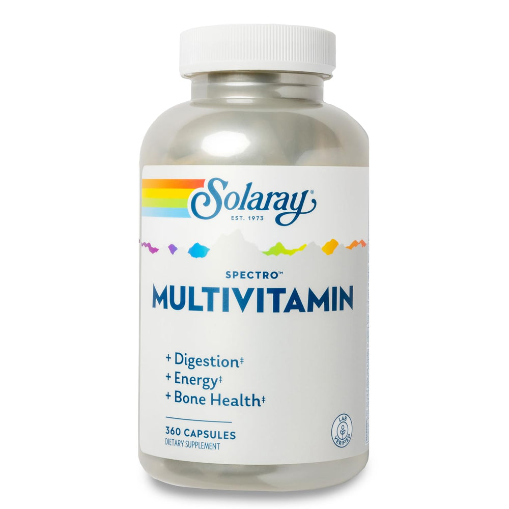 SOLARAY Spectro multivitamin bottle front with vibrant label for daily energy support.
