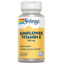 Solaray Super Bio E Sunflower softgel bottle supports daily wellness routine.