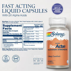 SOLARAY Super IbuActin capsules close-up highlighting fast-acting format.