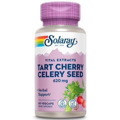 SOLARAY Tart Cherry Celery Seed bottle shown for daily vegan wellness.