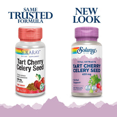 SOLARAY Tart Cherry Celery Seed label close-up with 620 mg detail.