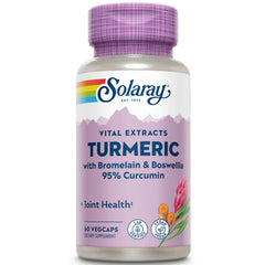 SOLARAY turmeric bottle with label, vegan and non-GMO formulation for joint support